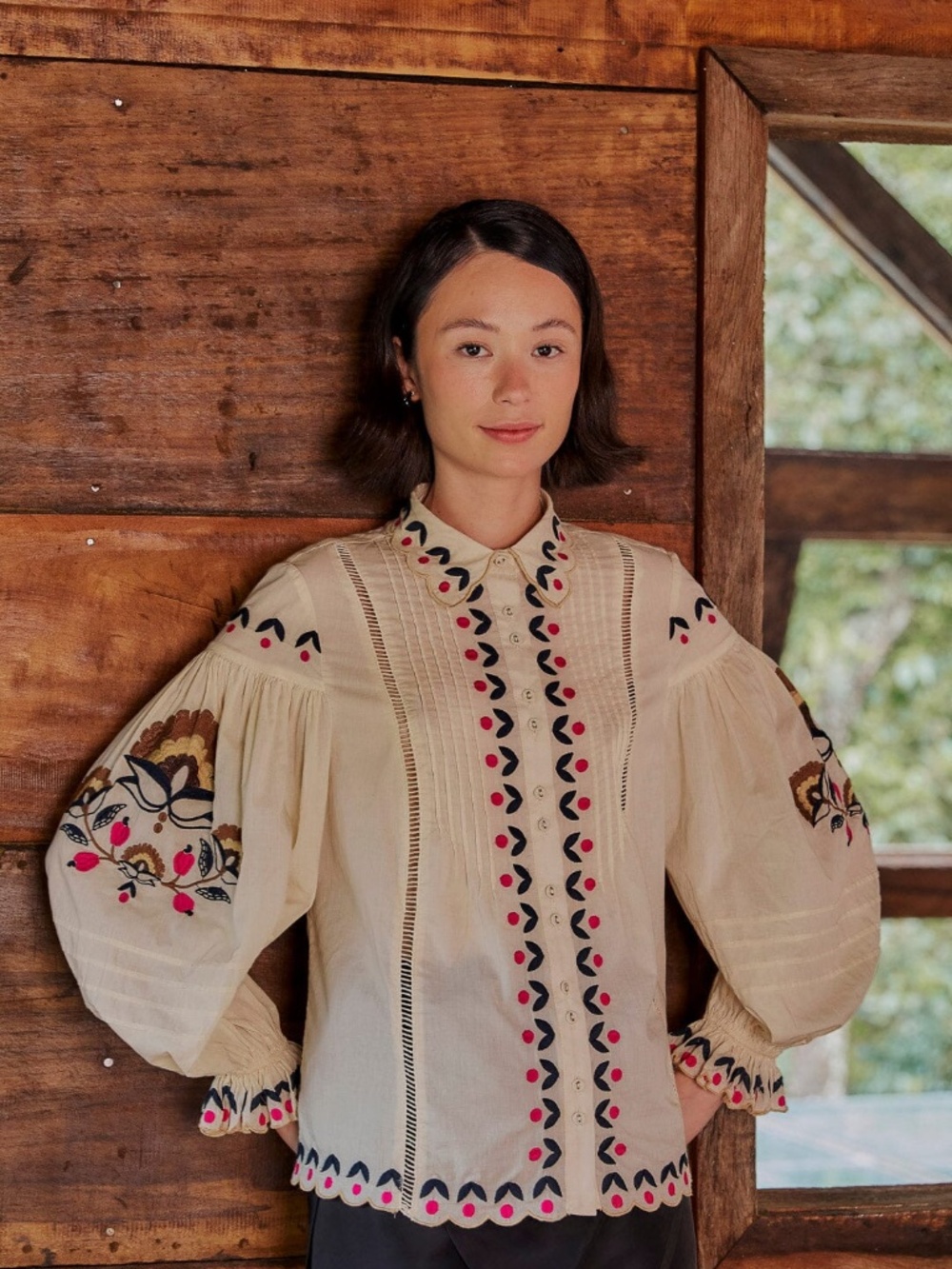 Sand Palms Paradise Embroidered Blouse